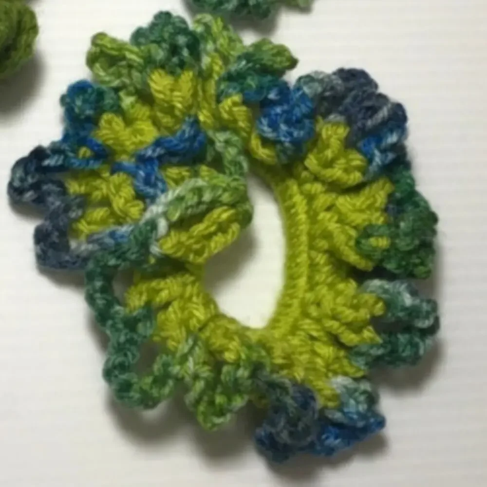 NWT Green Blue Handmade Crocheted Hair Scrunchie Set of 3